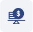 A computer monitor displays a dollar sign icon